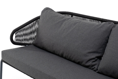 "Милан" диван 3-местный плетеный из роупа, каркас алюминий темно-серый (RAL7024) муар, роуп темно-серый круглый, ткань темно-серая 027 "Милан" диван 3-местный плетеный из роупа, каркас алюминий темно-серый (RAL7024) муар, роуп темно-серый круглый, ткань темно-серая 027