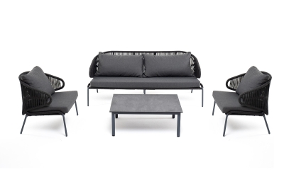 "Милан" лаунж-зона 5-местная плетеная из роупа (веревки), каркас алюминиевый серый, роуп темно-серый