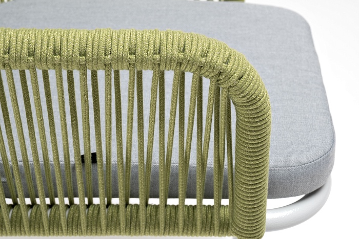 Лион стул плетеный из роупа, каркас из стали светло-серый (RAL7035) муар, роуп салатовый меланж круглый, ткань светло-серая - фото 8