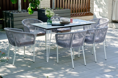 "Милан" обеденная группа на 6 персон, цвет светло-серый с белым каркасом "Милан" обеденная группа на 6 персон, цвет светло-серый с белым каркасом