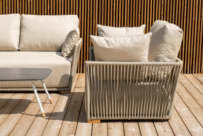 "Форли" лаунж-зона 4-местная плетеная из роупа (веревки), каркас алюминиевый светло-серый, роуп серо-коричневый "Форли" лаунж-зона 4-местная плетеная из роупа (веревки), каркас алюминиевый светло-серый, роуп серо-коричневый