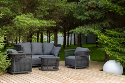 "Лугано" лаунж-зона 5-местная плетеная из роупа (веревки), каркас алюминиевый темно-серый, роуп темно-серый "Лугано" лаунж-зона 5-местная плетеная из роупа (веревки), каркас алюминиевый темно-серый, роуп темно-серый