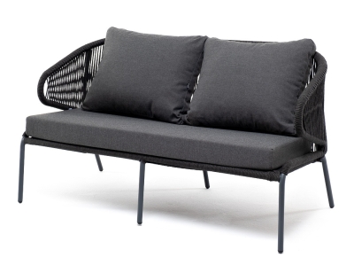 "Милан" диван 2-местный плетеный из роупа, каркас алюминий темно-серый (RAL7024) муар, роуп темно-серый круглый, ткань темно-серая 027 "Милан" диван 2-местный плетеный из роупа, каркас алюминий темно-серый (RAL7024) муар, роуп темно-серый круглый, ткань темно-серая 027