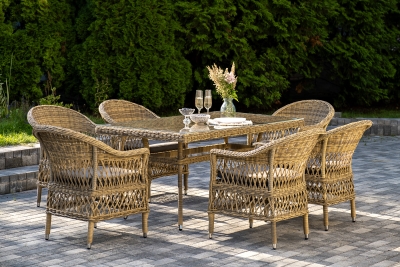 "Амароне" обеденная группа из искусственного ротанга на 6 персон, цвет соломенный