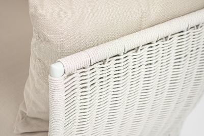 "Фиджи" диван 3-местный плетеный из роупа, каркас алюминий светло-серый (RAL7035) муар, роуп бежевый меланж круглый tex, ткань Mossle бежевая