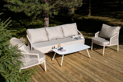 "Верона" лаунж-зона 5-местная плетеная из роупа (веревки), каркас алюминиевый белый, роуп бежевый