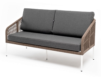 "Канны" диван 2-местный плетеный из роупа, каркас алюминий белый, роуп коричневый круглый, ткань серая "Канны" диван 2-местный плетеный из роупа, каркас алюминий белый, роуп коричневый круглый, ткань серая