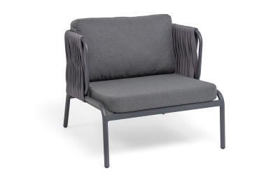 "Ронда" кресло плетеное из роупа, каркас алюминий темно-серый (RAL7024) муар, роуп серый 40 мм tex, ткань темно-серая 027