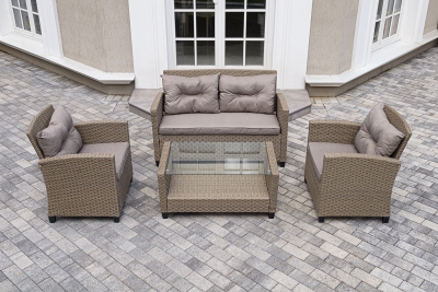 "Филадельфия" лаунж-зона из искусственного ротанга, цвет соломенный, цвет подушек бежевый (К)