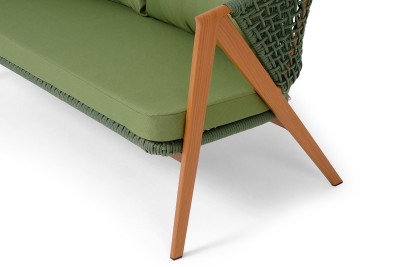 "Амстердам" диван 2-местный плетеный из роупа, каркас алюминий, роуп зеленый круглый, ткань зеленая "Амстердам" диван 2-местный плетеный из роупа, каркас алюминий, роуп зеленый круглый, ткань зеленая