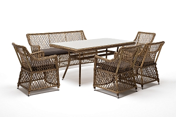 "Катания" обеденная группа плетеная на 6 персон, цвет соломенный "Катания" обеденная группа плетеная на 6 персон, цвет соломенный