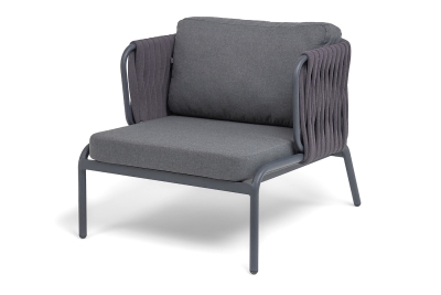 "Ронда" кресло плетеное из роупа, каркас алюминий темно-серый (RAL7024) муар, роуп серый 40 мм tex, ткань темно-серая 027