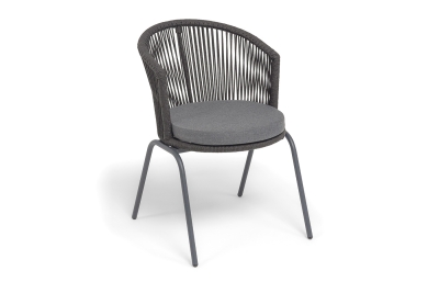 "Люксембург" стул плетеный из роупа, каркас из стали темно-серый (RAL7024) муар, роуп темно-серый круглый, ткань темно-серая 027