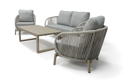 "Прато" лаунж-зона 4-местная плетеная из роупа, цвет светло-серый