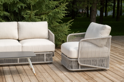 "Альбано" лаунж-зона 5-местная плетеная из роупа (веревки), каркас алюминиевый светло-серый, роуп серый меланж