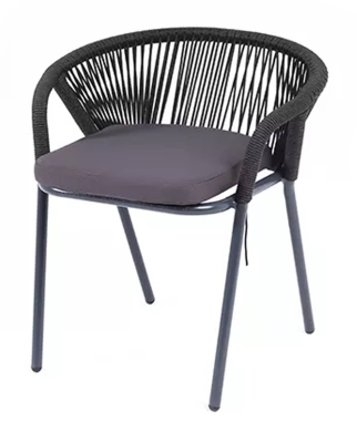 "Женева" стул плетеный из роупа, каркас алюминий темно-серый (RAL7024) муар, роуп темно-серый круглый, ткань темно-серая 019 "Женева" стул плетеный из роупа, каркас алюминий темно-серый (RAL7024) муар, роуп темно-серый круглый, ткань темно-серая 019