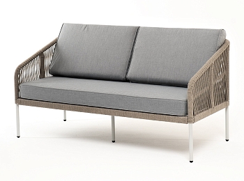 "Канны" диван 2-местный плетеный из роупа, каркас алюминий светло-серый (RAL7035) муар, роуп серый меланж круглый, ткань светло-серая "Канны" диван 2-местный плетеный из роупа, каркас алюминий светло-серый (RAL7035) муар, роуп серый меланж круглый, ткань светло-серая