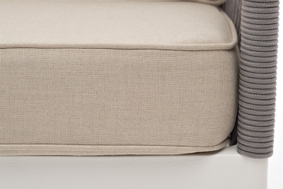 "Канны" диван 3-местный плетеный из роупа, каркас алюминий белый муар, роуп светло-серый круглый, ткань бежевая 15052 "Канны" диван 3-местный плетеный из роупа, каркас алюминий белый муар, роуп светло-серый круглый, ткань бежевая 15052