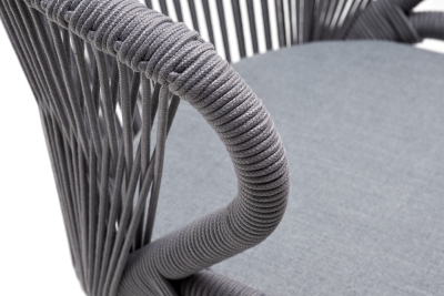 "Милан" стул плетеный из роупа, каркас алюминий белый муар, роуп светло-серый круглый, ткань светло-серая "Милан" стул плетеный из роупа, каркас алюминий белый муар, роуп светло-серый круглый, ткань светло-серая