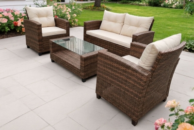 "Филадельфия" лаунж-зона из искусственного ротанга, цвет коричневый, цвет подушек светло-бежевый (К)