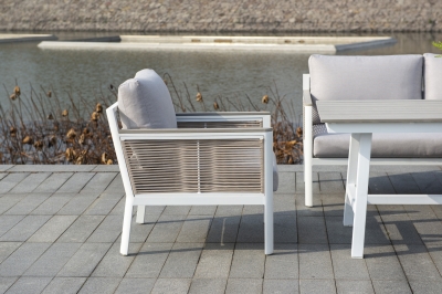 "Сан Ремо" кресло плетеное из роупа садовое, каркас алюминий белый, роуп бежевый, ткань бежевая "Сан Ремо" кресло плетеное из роупа садовое, каркас алюминий белый, роуп бежевый, ткань бежевая