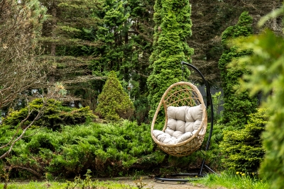 "Венеция" подвесное кресло-кокон из искусственного ротанга, цвет соломенный с бежевой подушкой