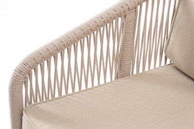 "Канны" диван 2-местный плетеный из роупа, каркас алюминий белый муар, роуп бежевый круглый, ткань бежевая 15052 "Канны" диван 2-местный плетеный из роупа, каркас алюминий белый муар, роуп бежевый круглый, ткань бежевая 15052