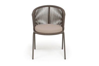 "Люксембург" стул плетеный из роупа, каркас из стали бежево-серый (RAL7006) муар, роуп коричневый круглый, ткань Mossle бежевая