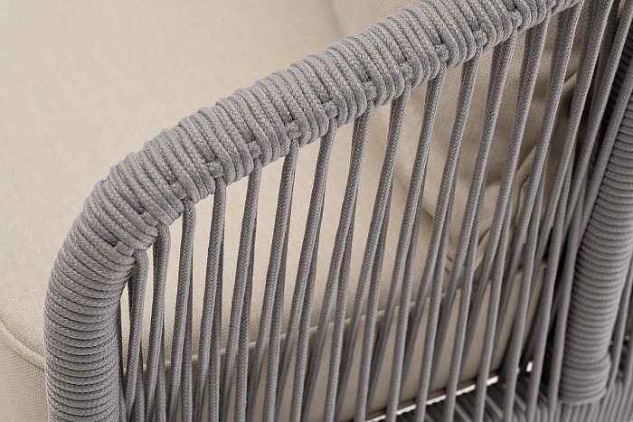 "Канны" диван 3-местный плетеный из роупа, каркас алюминий белый муар, роуп светло-серый круглый, ткань бежевая 15052 Канны диван 3-местный плетеный из роупа, каркас алюминий белый муар, роуп светло-серый круглый, ткань бежевая 15052 - фото 7