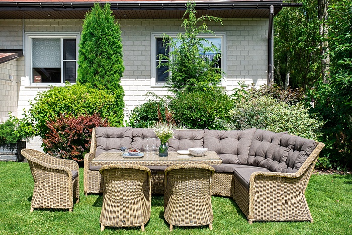 Базелла обеденная группа из искусственного ротанга, цвет соломенный - фото 12