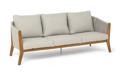 "Сидней" диван 3-местный плетеный из роупа, основание тик, каркас алюминий бежевый, роуп бежевый, ткань бежевая