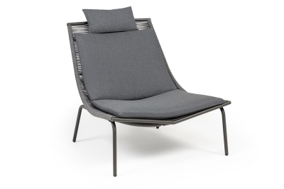 "Авиньон" кресло плетеное из роупа, каркас алюминий серый (RAL7022) муар, роуп серый круглый, ткань темно-серая 027