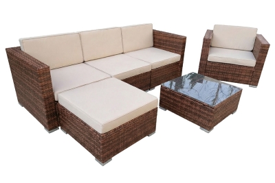 "Даллас" лаунж-зона из искусственного ротанга на 5 персон, цвет коричневый (К)