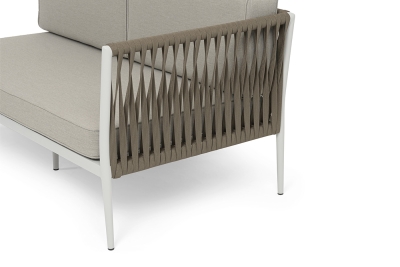 "Касабланка" левый модуль плетеный из роупа, каркас алюминий светло-серый (RAL7035) муар, роуп серо-коричневый 23мм, ткань бежевая 15052 "Касабланка" левый модуль плетеный из роупа, каркас алюминий светло-серый (RAL7035) муар, роуп серо-коричневый 23мм, ткань бежевая 15052