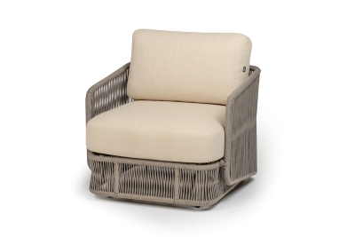 "Альбано" кресло плетеное из роупа, каркас алюминий светло-серый (RAL7035) муар, роуп серый меланж круглый, ткань Mossle светло-бежевая