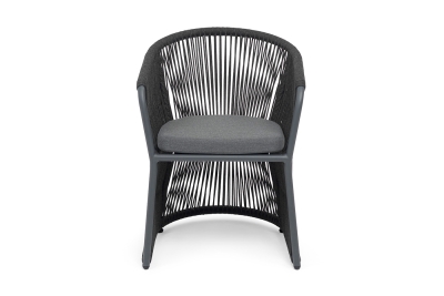"Романо" стул плетеный из роупа, каркас алюминий темно-серый (RAL7024) муар, роуп темно-серый круглый, ткань темно-серая 027