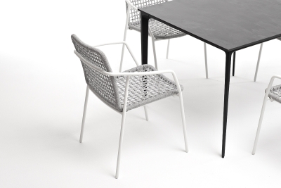 "Малага" обеденная группа на 4 персоны со стульями "Тунис", каркас белый, роуп светло-серый "Малага" обеденная группа на 4 персоны со стульями "Тунис", каркас белый, роуп светло-серый