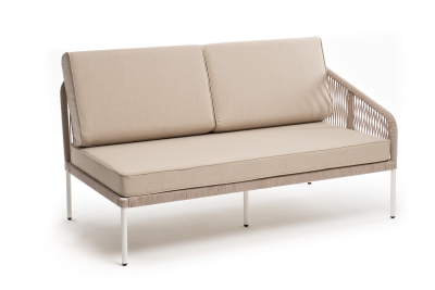 "Канны" левый модуль плетеный из роупа, каркас алюминий белый муар, роуп бежевый круглый, ткань бежевая 15052 "Канны" левый модуль плетеный из роупа, каркас алюминий белый муар, роуп бежевый круглый, ткань бежевая 15052