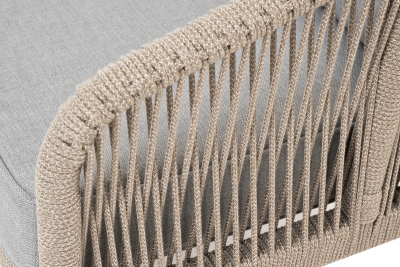 "Канны" диван 2-местный плетеный из роупа, каркас алюминий светло-серый (RAL7035) муар, роуп серый меланж круглый, ткань светло-серая "Канны" диван 2-местный плетеный из роупа, каркас алюминий светло-серый (RAL7035) муар, роуп серый меланж круглый, ткань светло-серая