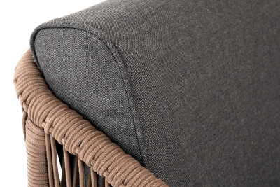 "Канны" кресло плетеное из роупа, каркас алюминий коричневый (RAL8016) муар, роуп коричневый круглый, ткань темно-серая 027 "Канны" кресло плетеное из роупа, каркас алюминий коричневый (RAL8016) муар, роуп коричневый круглый, ткань темно-серая 027