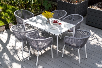 "Малага" обеденная группа на 6 персон со стульями "Марсель", каркас белый, роуп светло-серый "Малага" обеденная группа на 6 персон со стульями "Марсель", каркас белый, роуп светло-серый