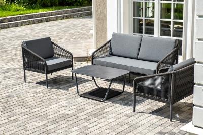 "Канны" лаунж-зона 4-местная плетеная из роупа (веревки), цвет темно-серый "Канны" лаунж-зона 4-местная плетеная из роупа (веревки), цвет темно-серый