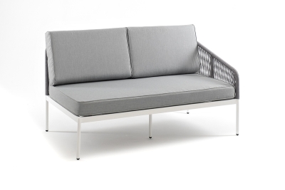 "Канны" левый модуль плетеный из роупа, каркас алюминий белый шагрень, роуп светло-серый круглый, ткань светло-серая "Канны" левый модуль плетеный из роупа, каркас алюминий белый шагрень, роуп светло-серый круглый, ткань светло-серая