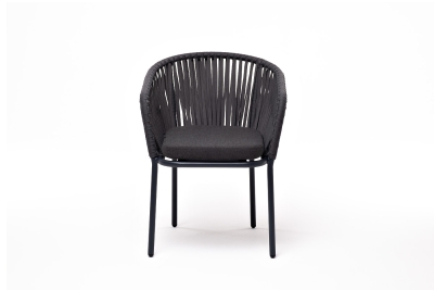 "Бордо" стул плетеный из роупа, каркас алюминий темно-серый (RAL7024) шагрень, роуп серый 15мм, ткань темно-серая 027