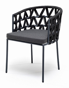 "Диего" стул плетеный из роупа, каркас из стали серый (RAL7022) муар, роуп темно-серый круглый, ткань темно-серая 027 "Диего" стул плетеный из роупа, каркас из стали серый (RAL7022) муар, роуп темно-серый круглый, ткань темно-серая 027