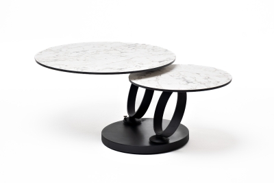 "Олимп" стол журнальный раздвижной из HPL 80-131х131см, Н43,5, цвет столешницы мрамор "Каррара"