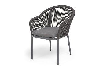 "Лион" стул плетеный из роупа, каркас из стали темно-серый (RAL7024) муар, роуп темно-серый круглый, ткань темно-серая 027