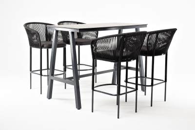 "Рио" барный комплект на 4 персоны, стол HPL "серый гранит", цвет темно-серый