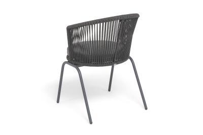 "Люксембург" стул плетеный из роупа, каркас из стали темно-серый (RAL7024) муар, роуп темно-серый круглый, ткань темно-серая 027