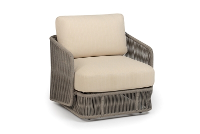 "Альбано" кресло плетеное из роупа, каркас алюминий светло-серый (RAL7035) муар, роуп серый меланж круглый, ткань Mossle светло-бежевая